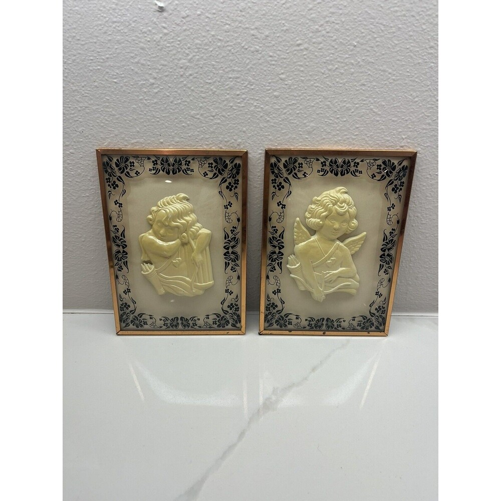 Reverse Paint Silhouette Bubble Glass Border Applied Plastic Angels Cherubs